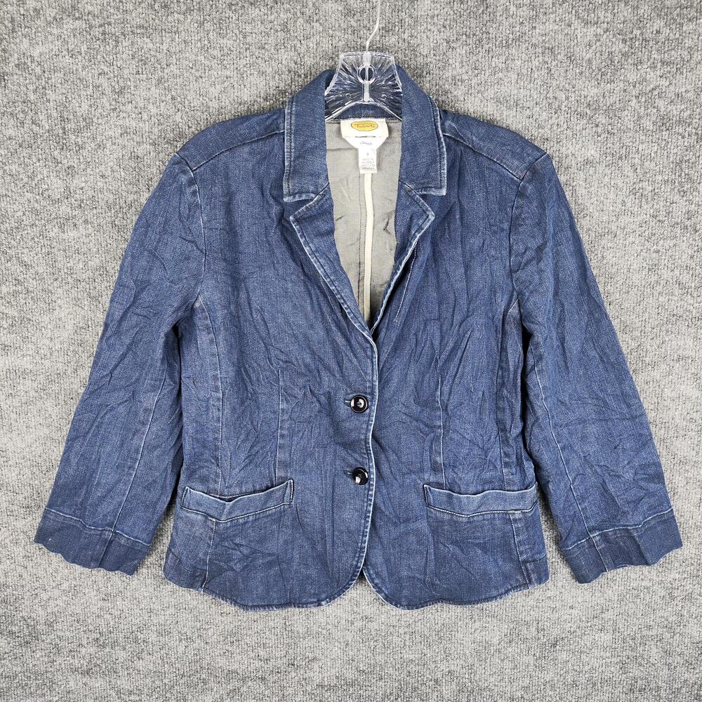 Talbots Blazer Womens 6 Blue Denim Jacket Stretch Button Front Pockets Casual